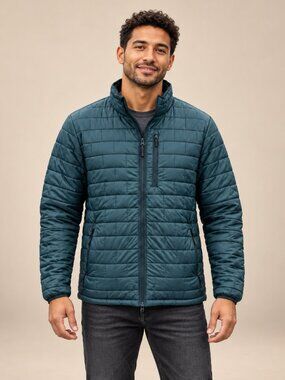 Sportscaster Mens XL Teal Quilted Puffer Jacket Full Zip Lightweight Stand Colla